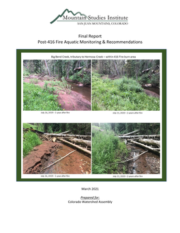 Final Report Post-416 Fire Aquatic Monitoring & Recommendations