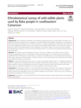 Ethnobotanical Survey of Wild Edible Plants Used by Baka People In