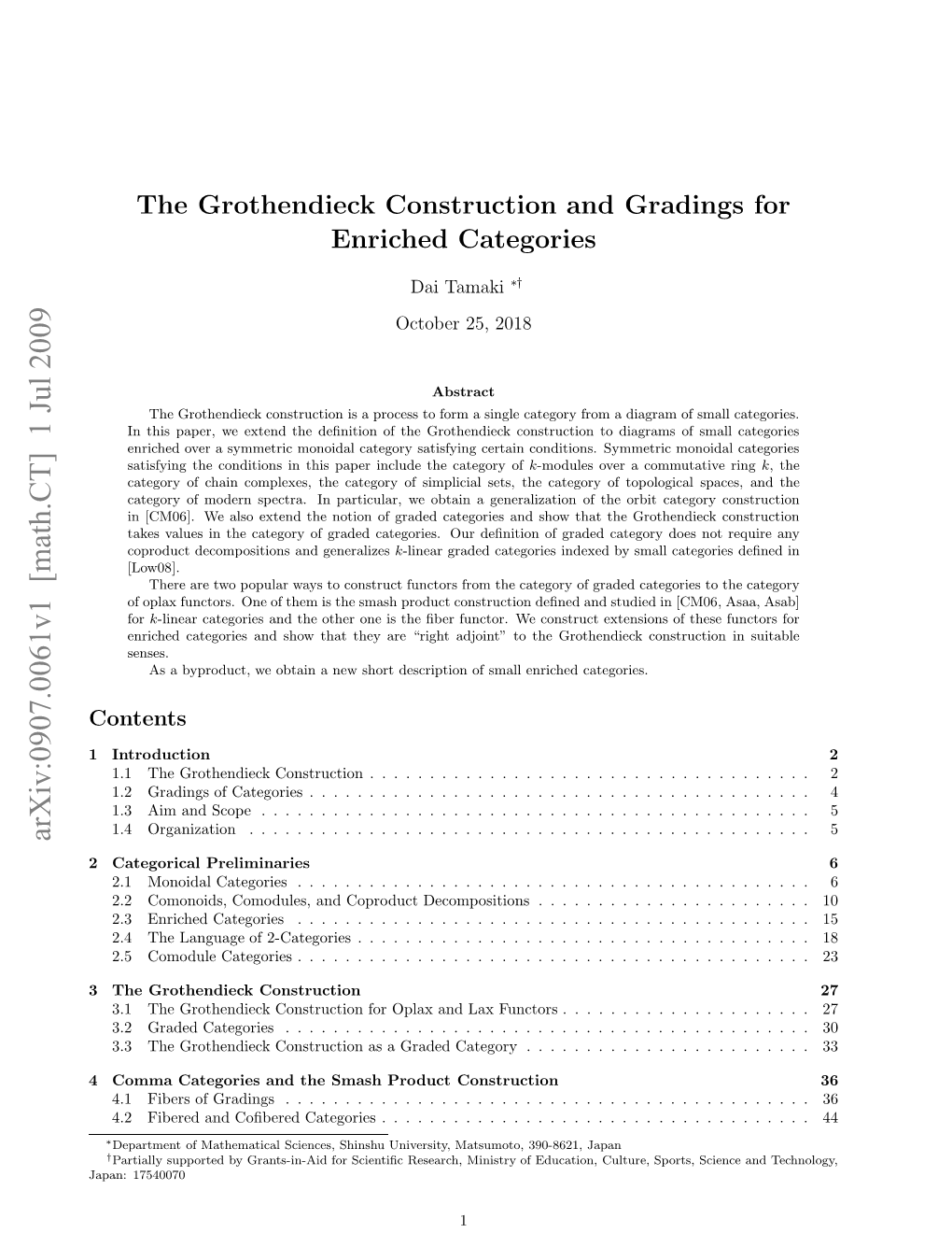 The Grothendieck Construction and Gradings for Enriched Categories