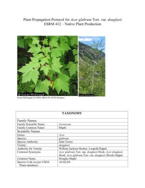 Plant Propagation Protocol for Acer Glabrum Torr. Var. Douglasii ESRM 412 – Native Plant Production