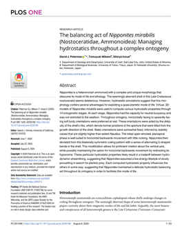 Nostoceratidae, Ammonoidea): Managing Hydrostatics Throughout a Complex Ontogeny