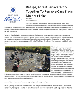 Refuge, Forest Service Work Together to Remove Carp from Malheur Lake July 2020 by Lauren Brown
