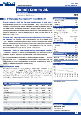 The India Cements Ltd. the India Cements Ltd