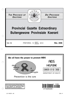 Gauteng Provincial Gazette Vol 18 No 206 Dated 13 July 2012