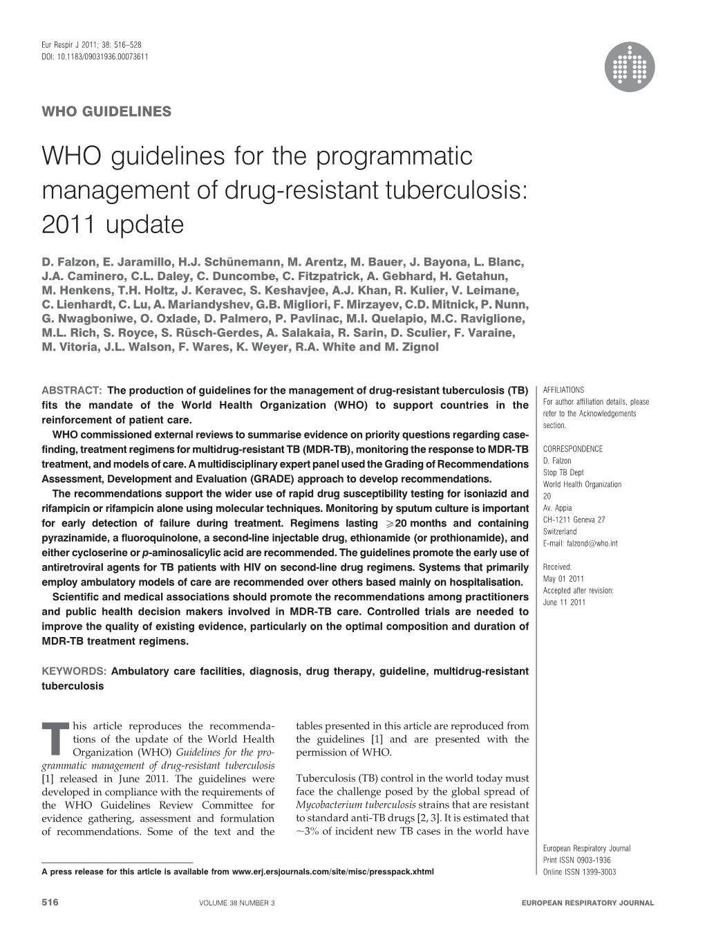 WHO Guidelines for the Programmatic Management of Drug-Resistant Tuberculosis: 2011 Update