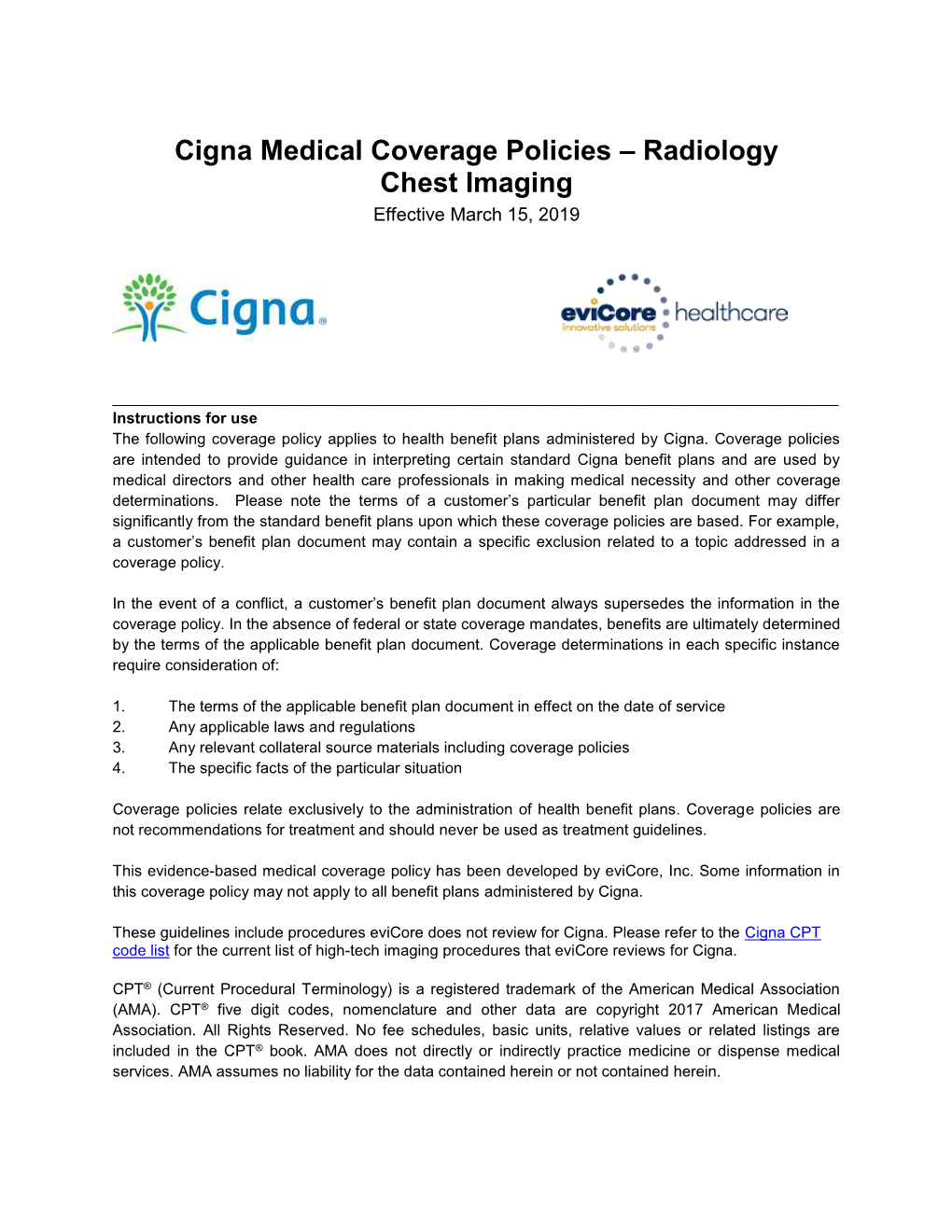 Cigna Medical Coverage Policies Radiology Chest Imaging Effective