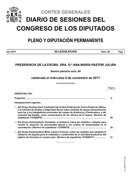 Diario De Sesiones De Pleno Y Diputación Permanente