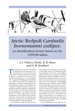 Carduelis Hornemanni Exilipes: an Identification Review Based on the 1995/96 Influx