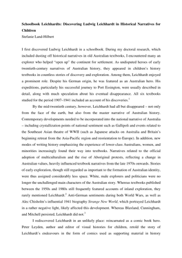 Discovering Ludwig Leichhardt in Historical Narratives for Children Stefanie Land-Hilbert