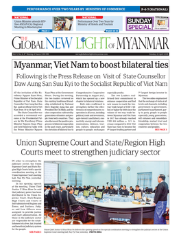Myanmar, Viet Nam to Boost Bilateral Ties Following Is the Press Release on Visit of State Counsellor Daw Aung San Suu Kyi to the Socialist Republic of Viet Nam