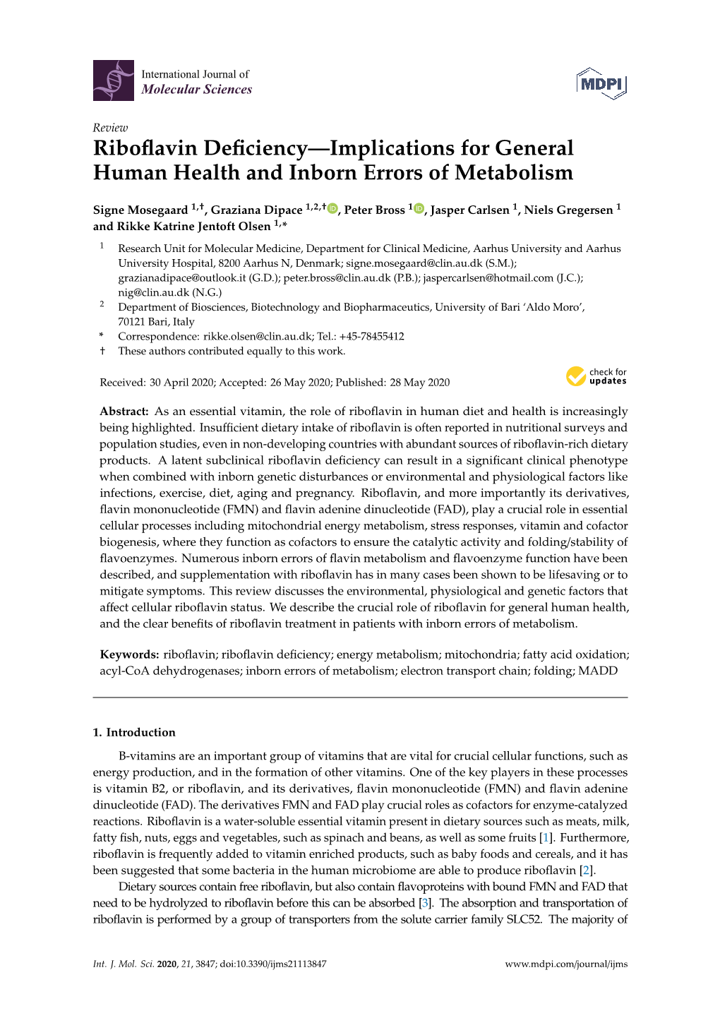 Riboflavin Deficiency—Implications for General Human Health and Inborn