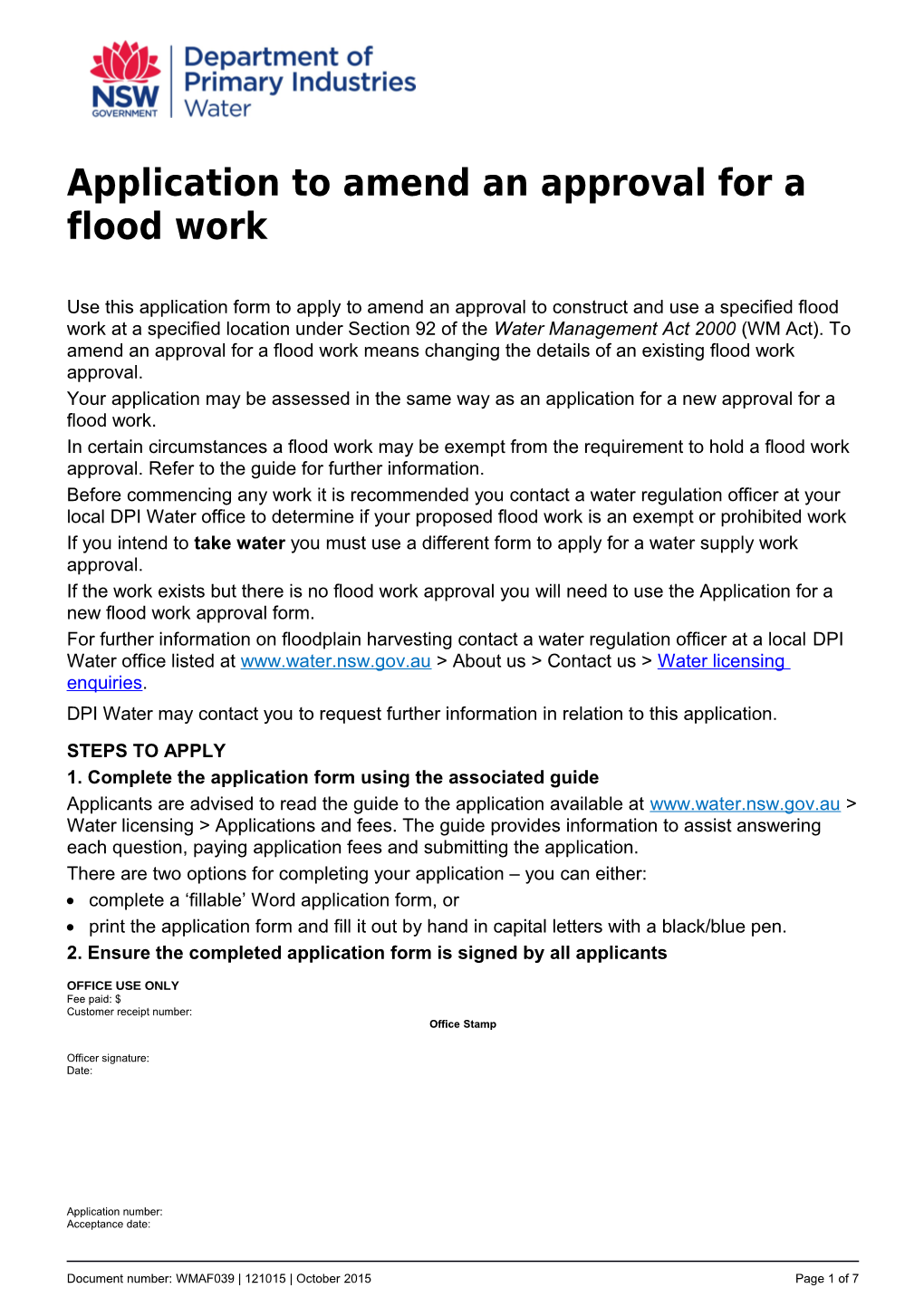 Application for a New (Specific Purpose) Water Access Licence