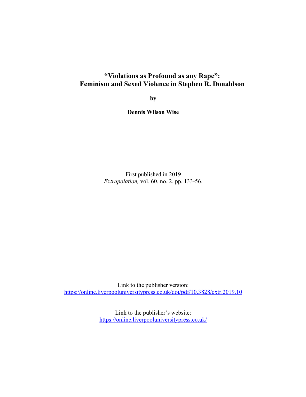 Feminism and Sexed Violence in Stephen R. Donaldson