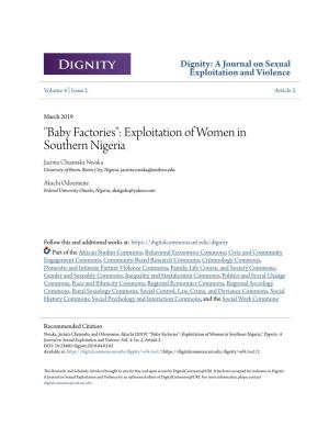 Baby Factories": Exploitation of Women in Southern Nigeria Jacinta Chiamaka Nwaka University of Benin, Benin City, Nigeria, Jacinta.Nwaka@Uniben.Edu