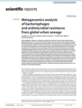 Metagenomics Analysis of Bacteriophages and Antimicrobial Resistance from Global Urban Sewage Josephine E