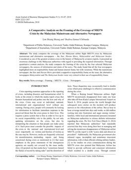 A Comparative Analysis on the Framing of the Coverage of MH370 Crisis by the Malaysian Mainstream and Alternative Newspapers