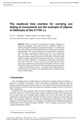 The Medieval Lime Mortars for Carrying out Dating of Monuments (On the Example of Objects of Abkhazia of the 2-11Th C.)