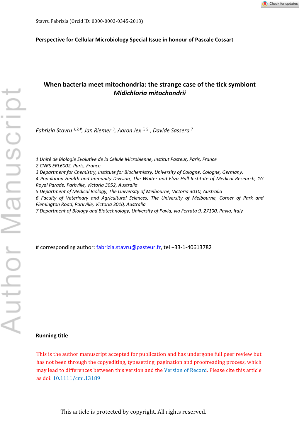 The Strange Case of the Tick Symbiont Midichloria Mitochondrii