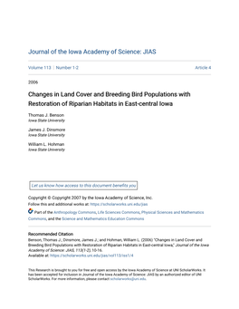 Changes in Land Cover and Breeding Bird Populations with Restoration of Riparian Habitats in East-Central Iowa