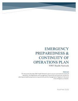 Emergency Preparedness & Continuity Of