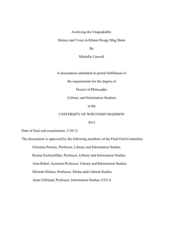 Silence and Voice in Khmer Rouge Mug Shots by Michelle Caswell a Dissertation Submitted in Partial Fu