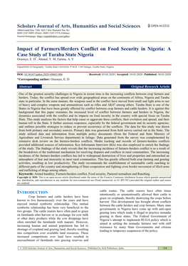 Impact of Farmers/Herders Conflict on Food Security in Nigeria: a Case Study of Taraba State Nigeria Oruonye, E