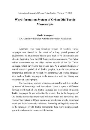 Word-Formation System of Orhon Old Turkic Manuscripts