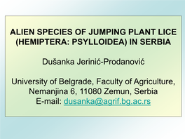 Alien Species of Jumping Plant Lice (Hemiptera: Psylloidea) in Serbia