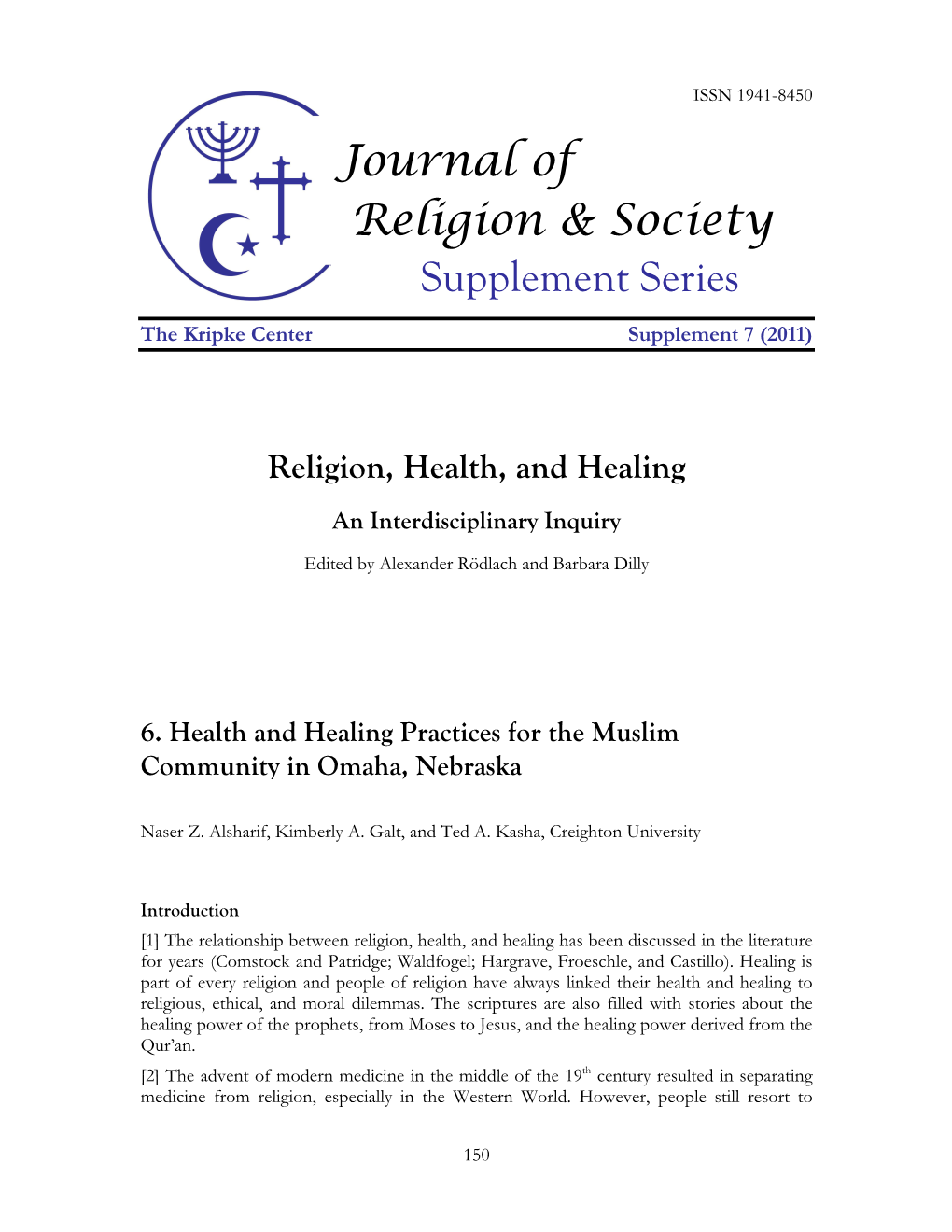 Journal of Religion & Society Supplement Series