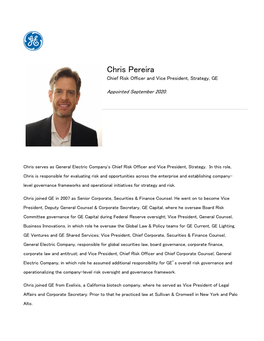Chris Pereira Chief Risk Officer and Vice President, Strategy, GE