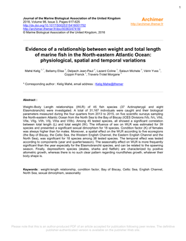 Evidence of a Relationship Between Weight and Total Length of Marine Fish in the North-Eastern Atlantic Ocean: Physiological, Spatial and Temporal Variations