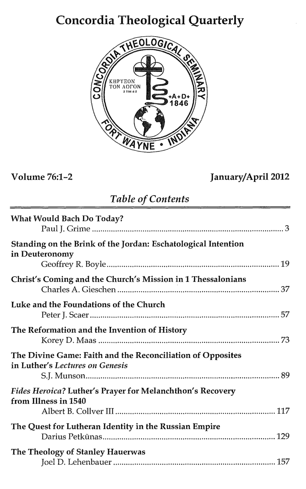 Concordia Theological Quarterly