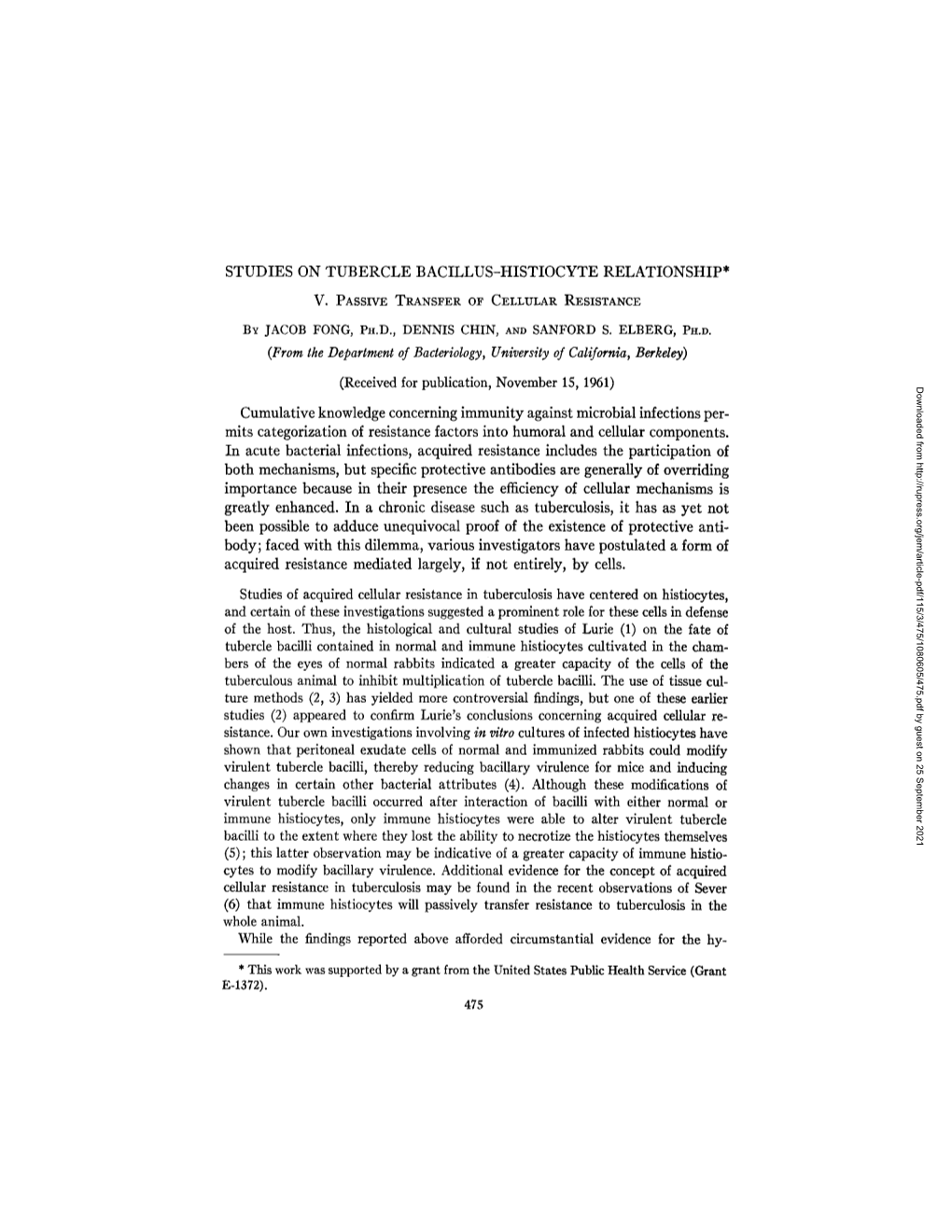 Studies on Tubercle Bacillus-Histiocyte Relationship* V