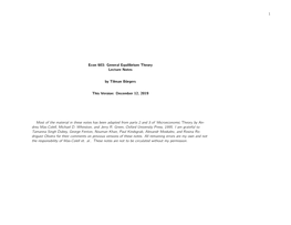 General Equilibrium Theory Lecture Notes by Tilman Börgers This Version