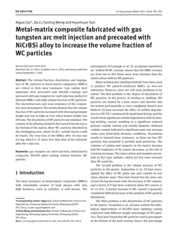Metal-Matrix Composite Fabricated with Gas Tungsten Arc Melt Injection and Precoated with Nicrbsi Alloy to Increase the Volume Fraction of WC Particles