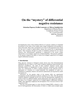 Of Differential Negative Resistance