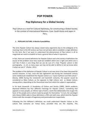 POP POWER: Pop Diplomacy for a Global Society