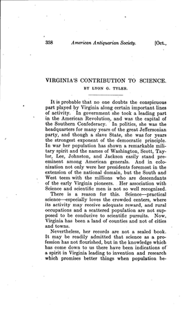 Virginia's Contribution to Science. by Lyon G