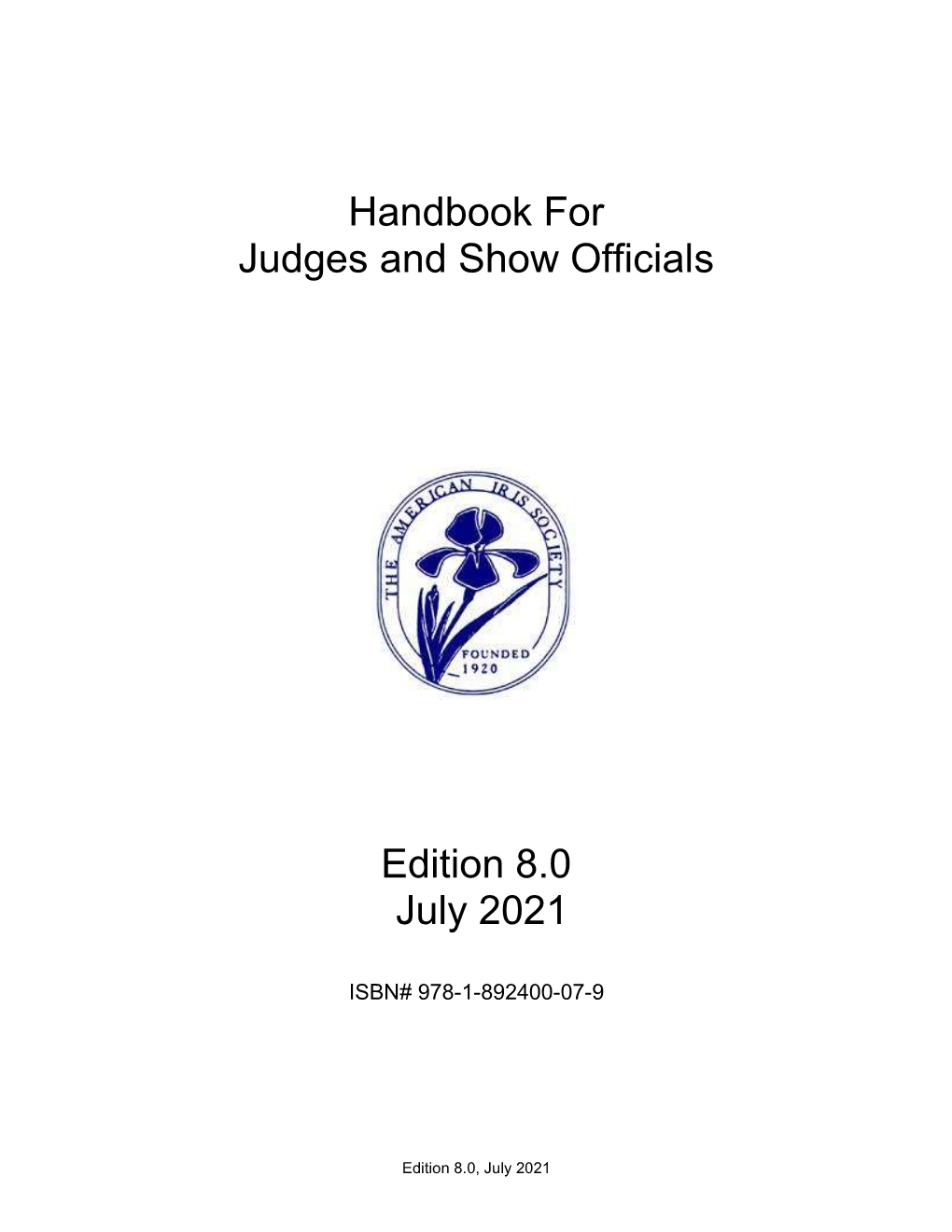 Handbook for Judges and Show Officials Edition 8.0 July 2021 - DocsLib