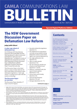 Bulletincommunications & Media Law Association Incorporated Volume 38, No 1