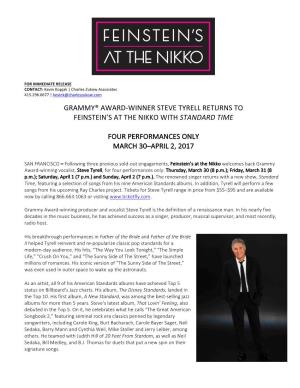 Grammy® Award-Winner Steve Tyrell Returns to Feinstein’S at the Nikko with Standard Time