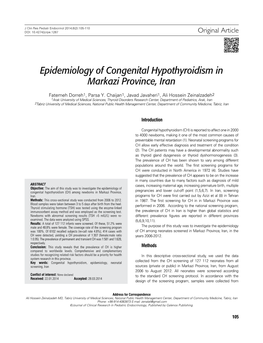 Epidemiology of Congenital Hypothyroidism in Markazi Province, Iran