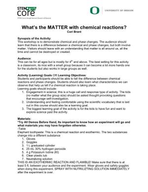 What's the MATTER with Chemical Reactions?