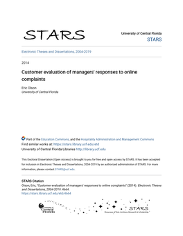 Customer Evaluation of Managers' Responses to Online Complaints