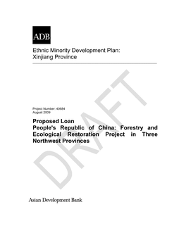 Ethnic Minority Development Plan: Xinjiang Province Proposed Loan People's Republic of China