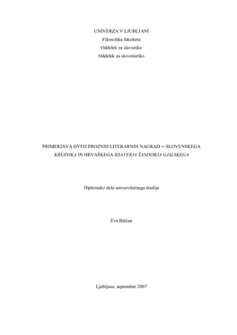 UNIVERZA V LJUBLJANI Filozofska Fakulteta Oddelek Za Slavistiko Oddelek Za Slovenistiko