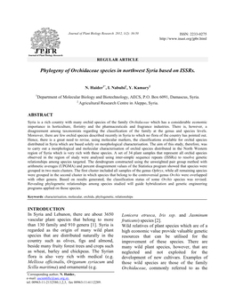 Phylogeny of Orchidaceae Species in Northwest Syria Based on Issrs