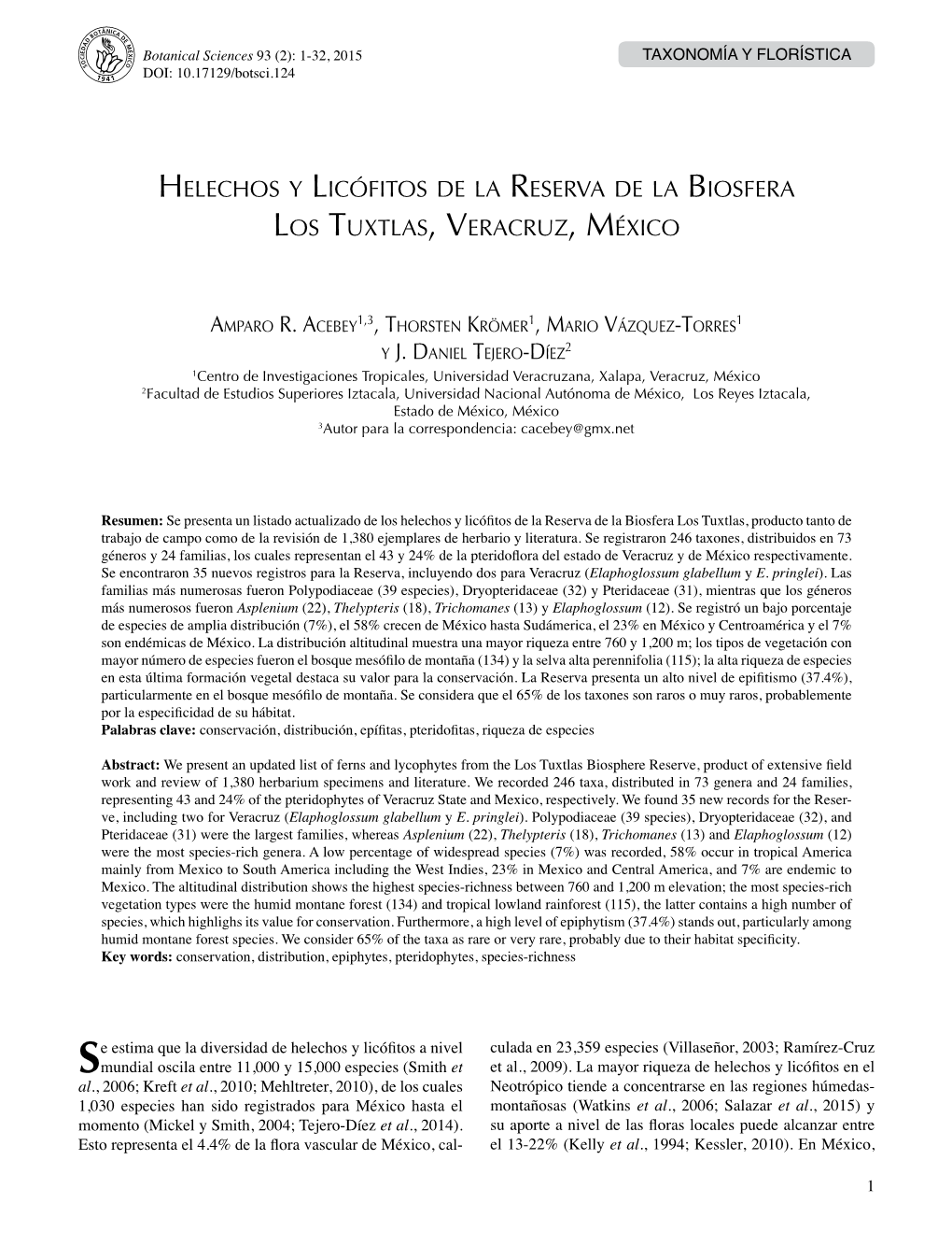 Helechos Y Licófitos De La Reserva De La Biosfera Los Tuxtlas, Veracruz, México