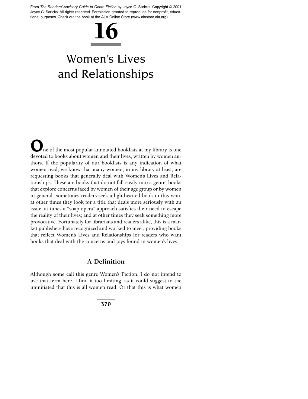 Women's Lives and Relationships