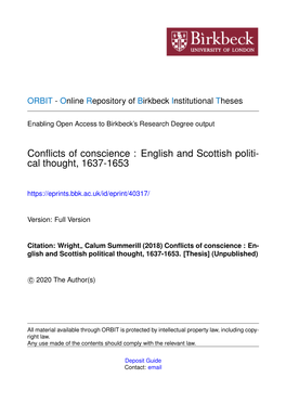 Conflicts of Conscience : English and Scottish Politi- Cal Thought, 1637-1653